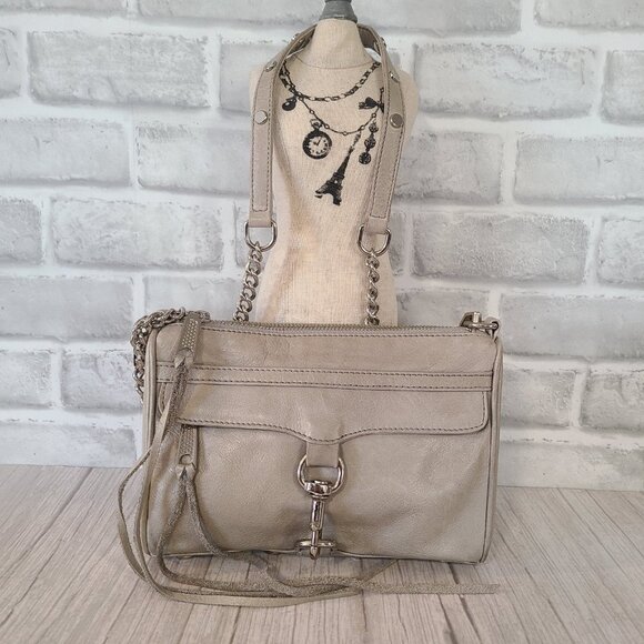 Rebecca Minkoff Mini Mac Cross Body Bag Chain Link Light Tan Leather Studded - Picture 1 of 9